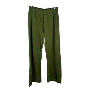 Pact Wide Leg Olive Green Knit Lounge Pants Small Snap Button Organic Cotton